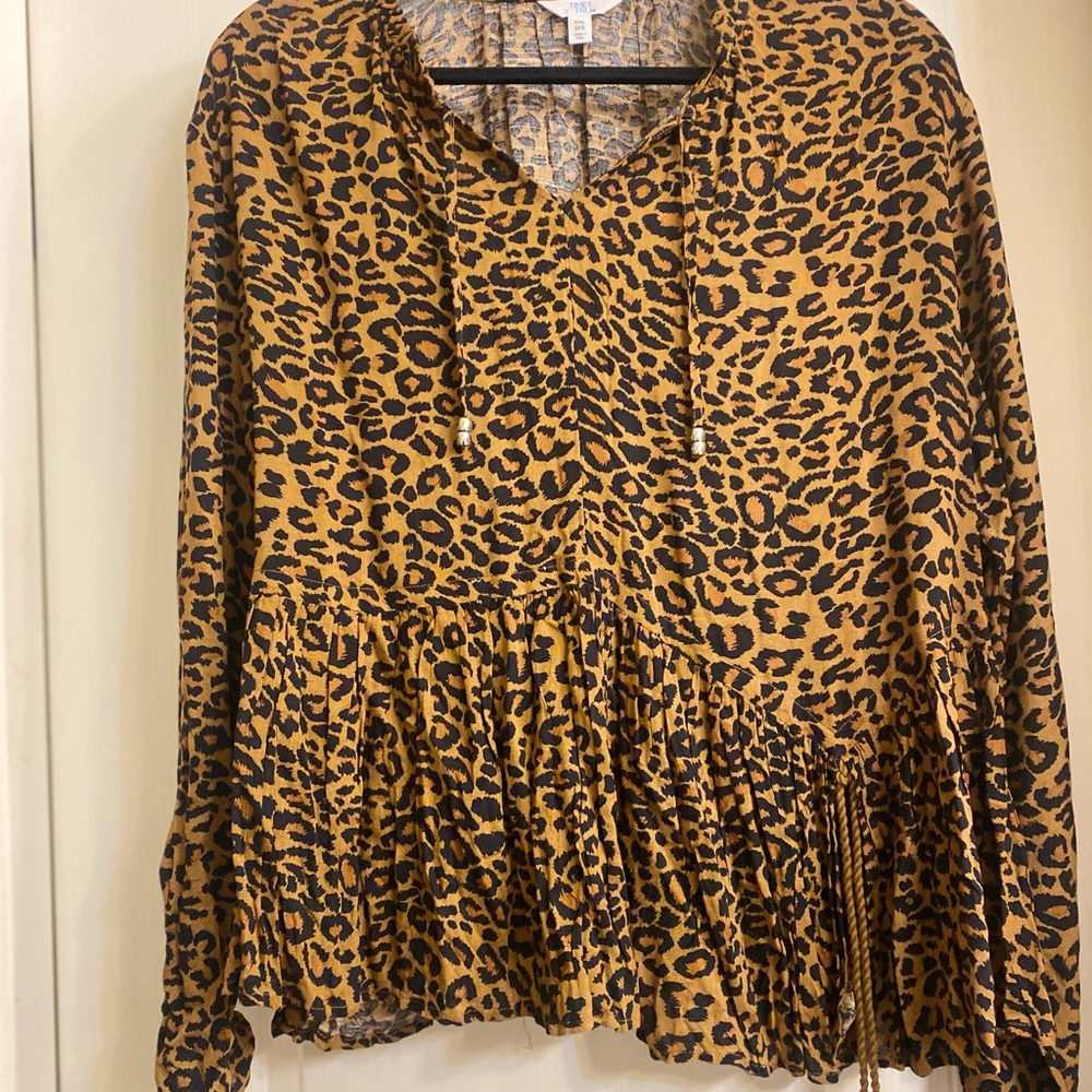 Time and Tru Tan Brown Smocked Long Sleeve Blouse